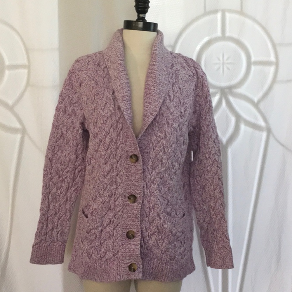 Lands' End Drifter Lavender Cable-Knit Button Cardigan